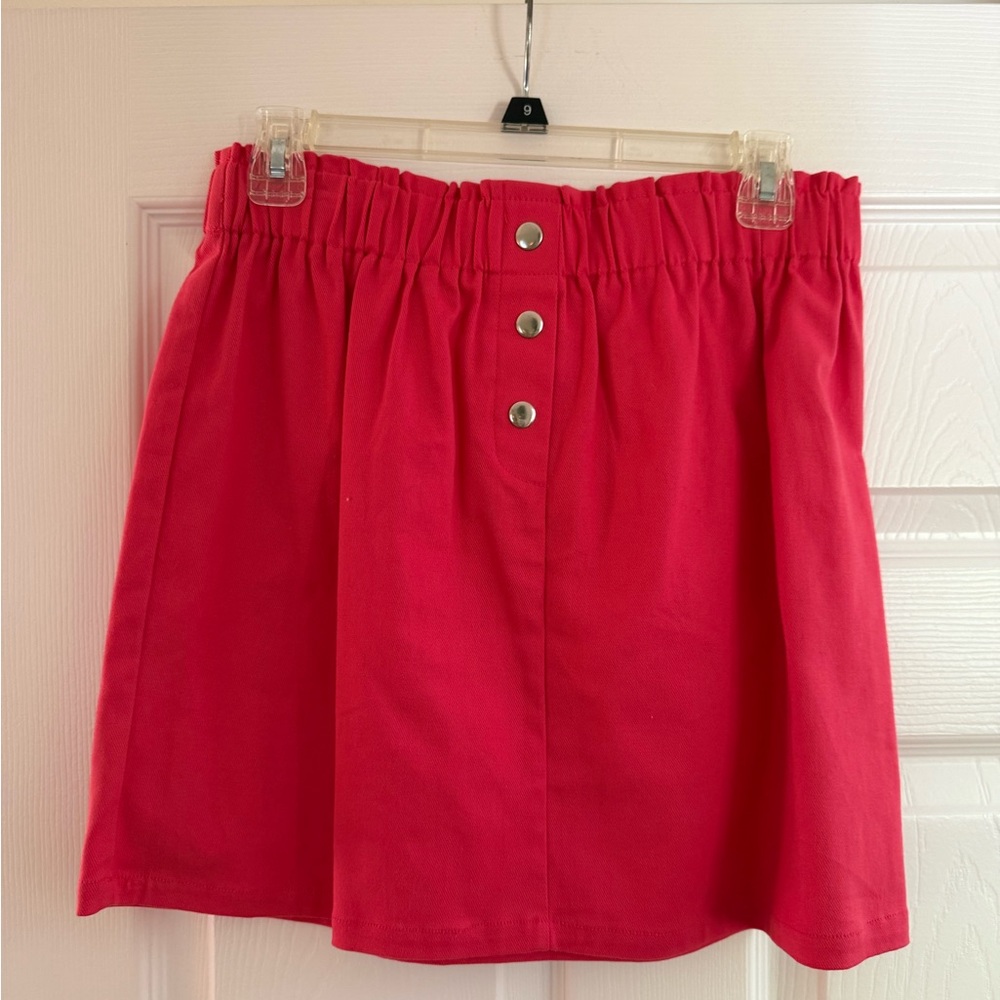 Red Button-Front Skirt